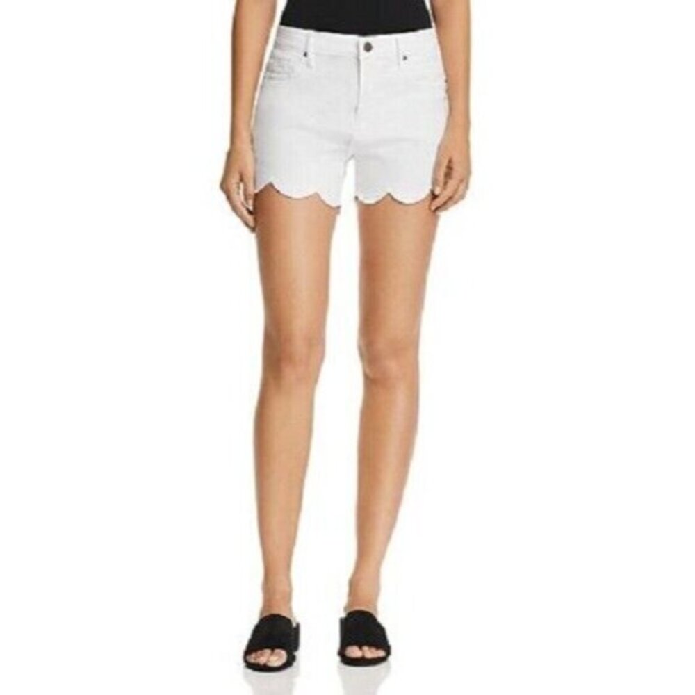 AQUA by Bloomingdale's White Denim Scalloped Hem Denim Jean Shorts SZ 25 NWT